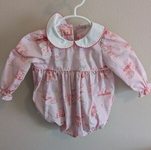 The Beaufort Bonnet Company 6-12 m Long Sleeve Holly Day Bubble Romper preppy